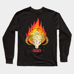 Aries fire faux gold astrology sun sign zodiac birth sign Long Sleeve T-Shirt